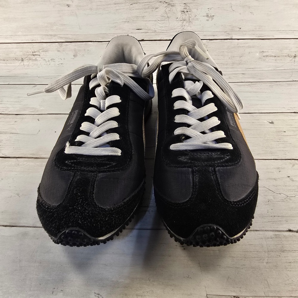Puma Speeder Womens 9.5 Sneakers Black Gold Ripstop Suede 350448 02 - Picture 2 of 9